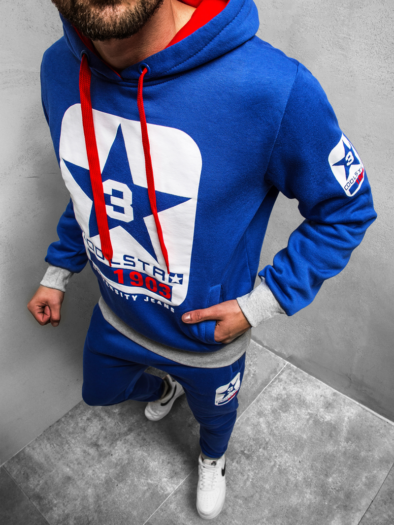 Bluza męska z kapturem niebieska js/y10001bz