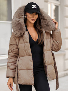 Kurtka zimowa damska z futerkiem beżowa OZONEE JS/16M9206/62