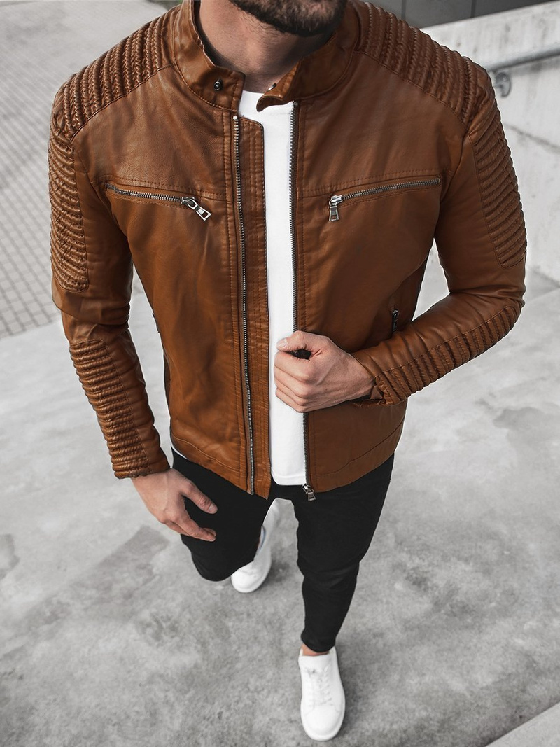 Kurtka skórzana męska camel OZONEE YD/BF5920107Z