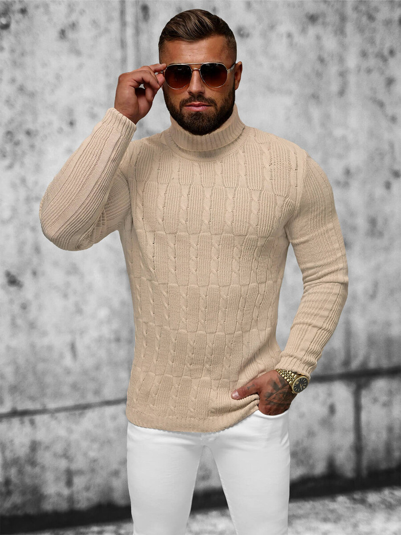 Sweter męski golf beżowy OZONEE L/2665Z