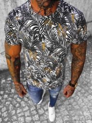 T-Shirt męski biało-czarny OZONEE O/BL61Z