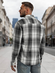 Koszula flanelowa męska w kratę czarno-biała OZONEE NB/MC728N/4