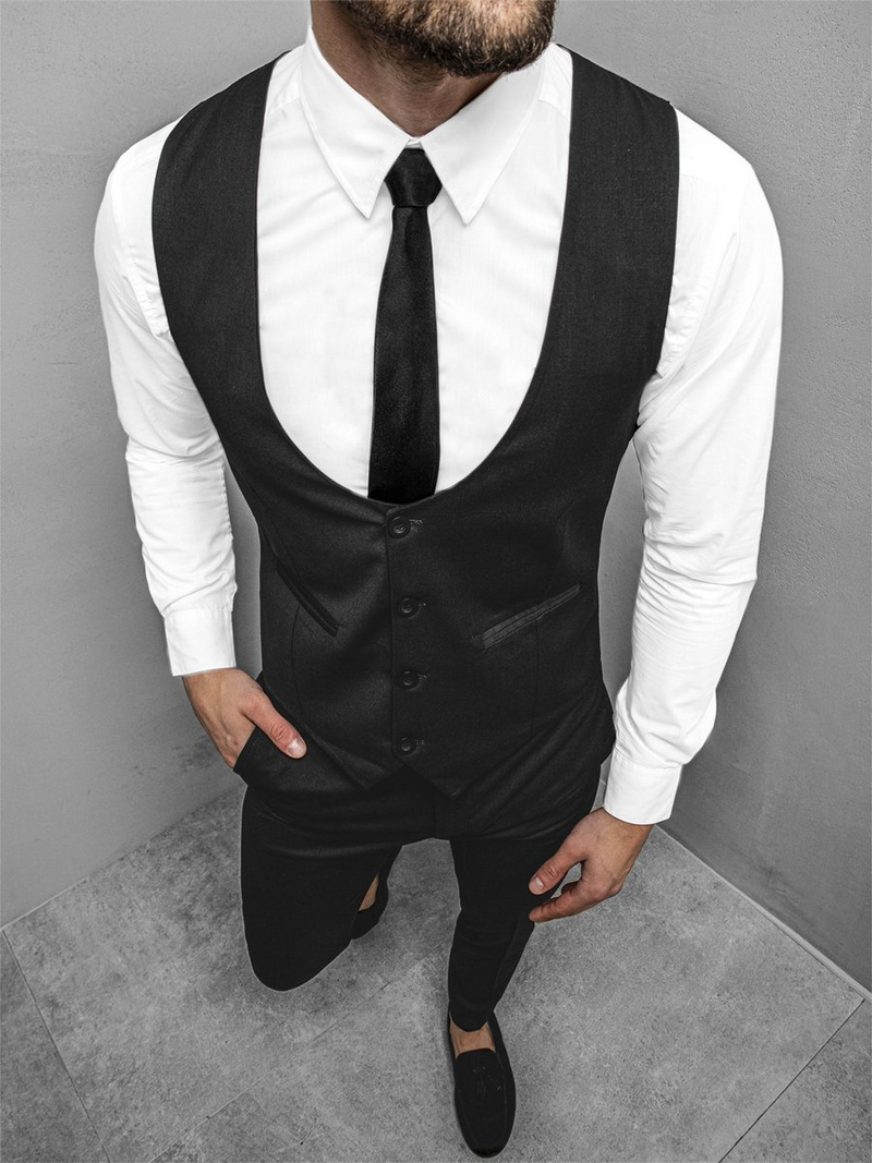 Komplet męski - kamizelka I spodnie chino czarny OZONEE DJ/5551