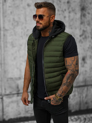 Kamizelka męska pikowana z kapturem khaki OZONEE N/7135Z