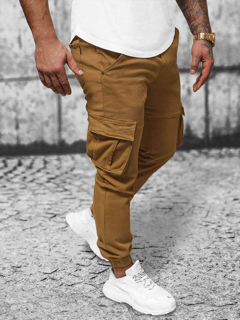 Spodnie męskie chino joggery ciemno-camelowe OZONEE NB/MP0105KSZ