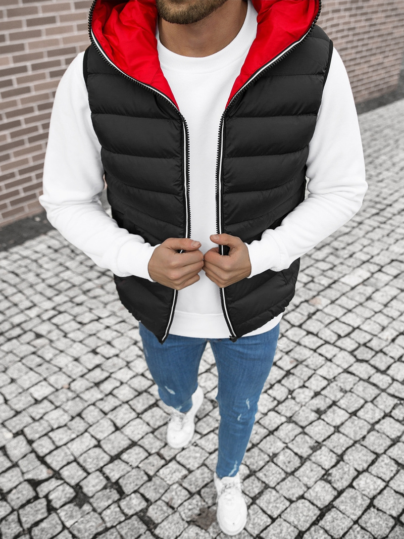 Kamizelka męska pikowana z kapturem czarna OZONEE N/6878/1Z