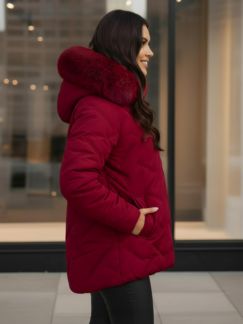 Kurtka zimowa damska z futerkiem bordowa OZONEE JS/16M9296/06Z
