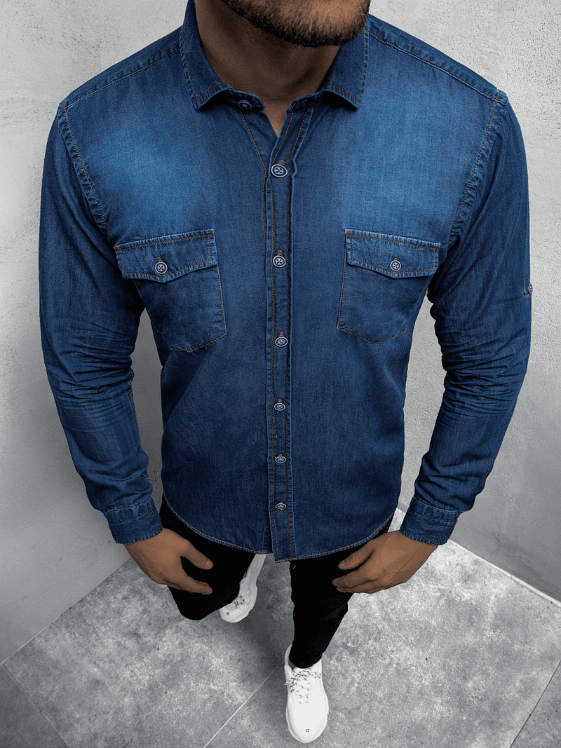 Koszula męska jeansowa ciemno-niebieska OZONEE O/C99