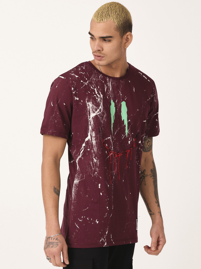 T-Shirt męski z nadrukiem bordowy OZONEE MR/21551