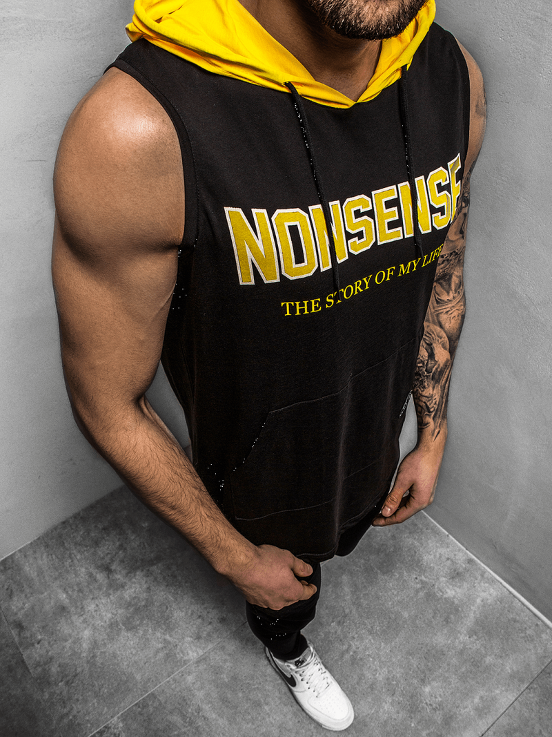 T-Shirt z kapturem męski czarny OZONEE MAD/2882Z