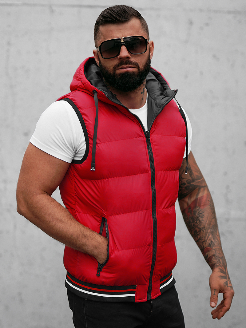 Kamizelka męska dwustronna z kapturem czerwona OZONEE N/7127Z