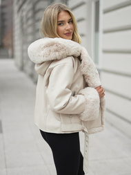 Kurtka skórzana damska z futerkiem ecru OZONEE JS/61M8506/290Z