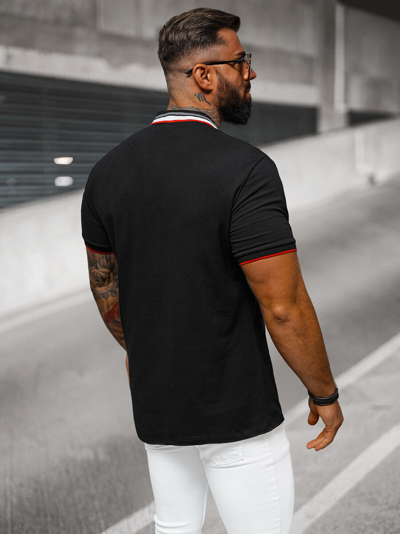 Koszulka męska polo czarna OZONEE O/DA719