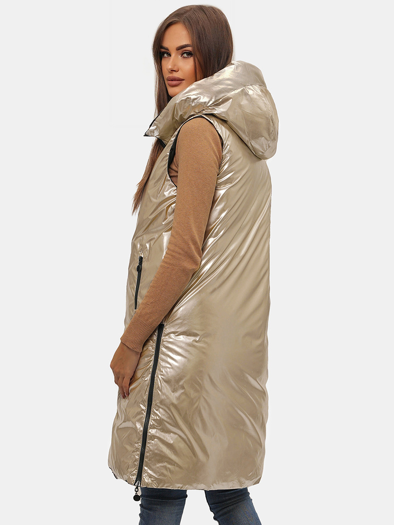 Kamizelka damska dwustronna długa z kapturem czarno-złota OZONEE O/H1121/99