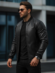 Чоловіча шкіряна куртка Чорна OZONEE JS/11Z8015Z