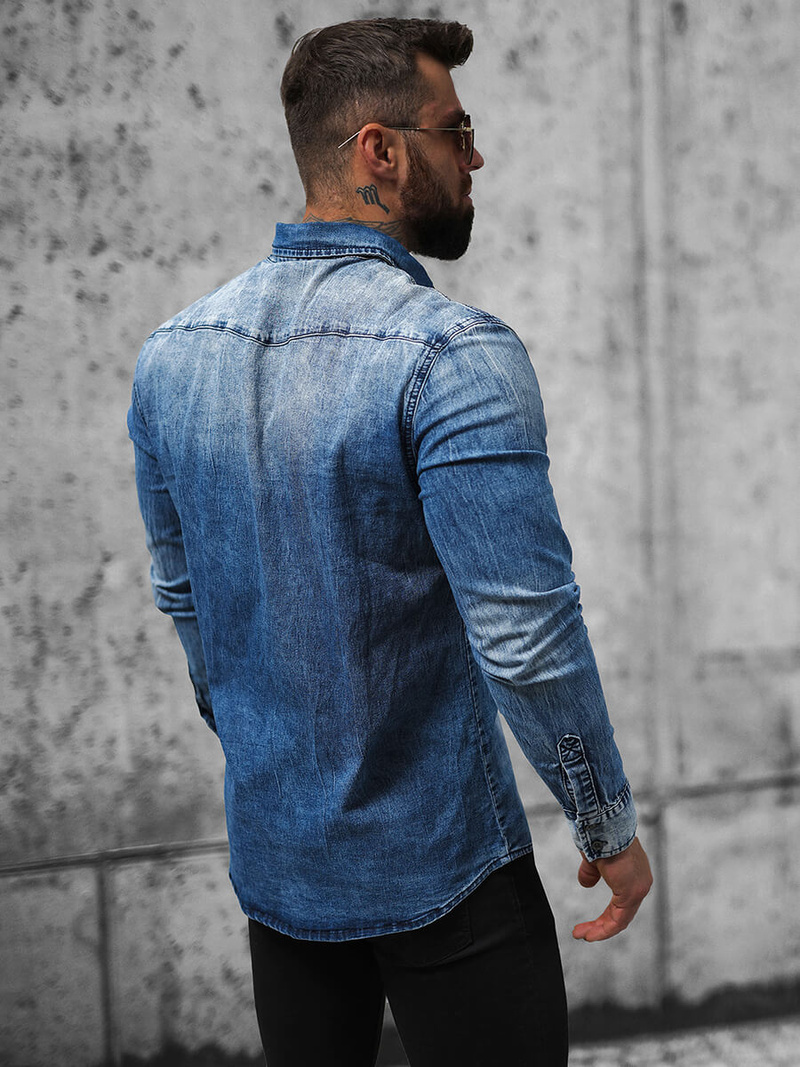 Koszula męska jeansowa ciemno-niebieska OZONEE NB/MC710BS