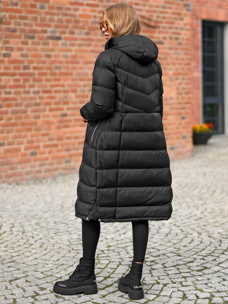 Kurtka zimowa damska długa pikowana czarna OZONEE JS/M736/392Z