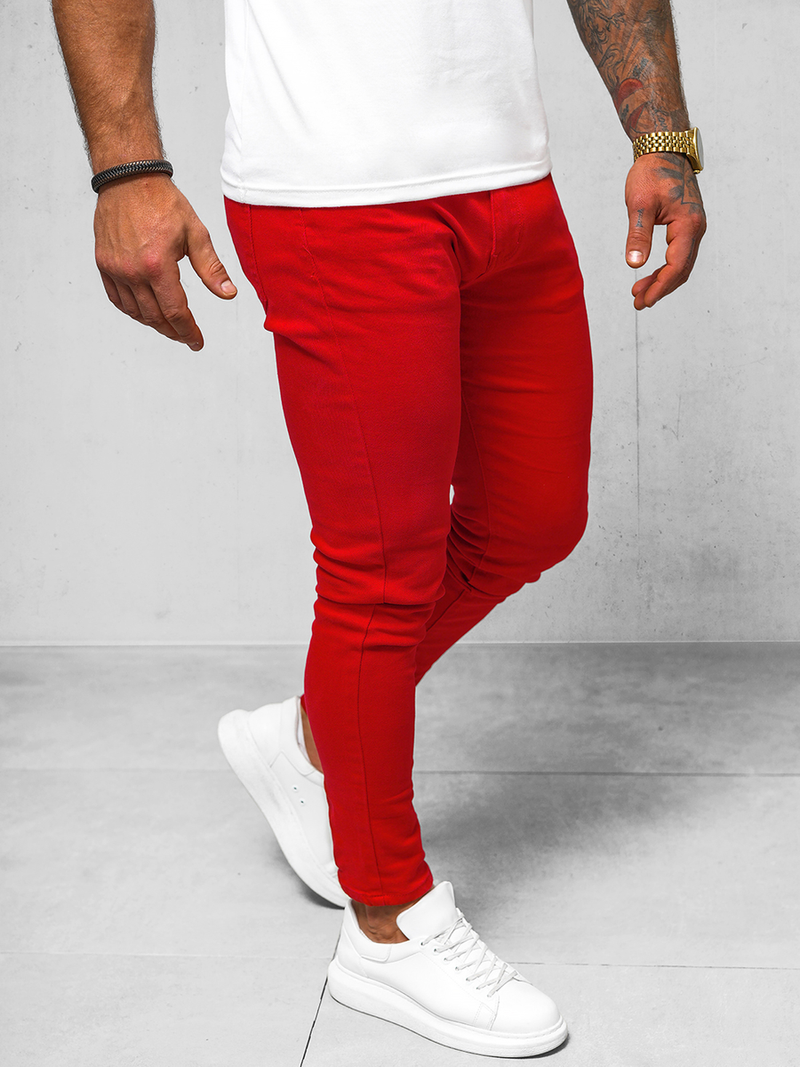 Spodnie jeansowe męskie czerwone OZONEE O/E7887R