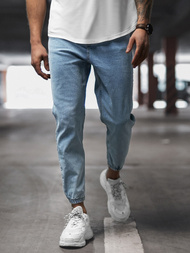 Spodnie jeansowe joggery męskie jasno-niebieskie OZONEE DP/780Z