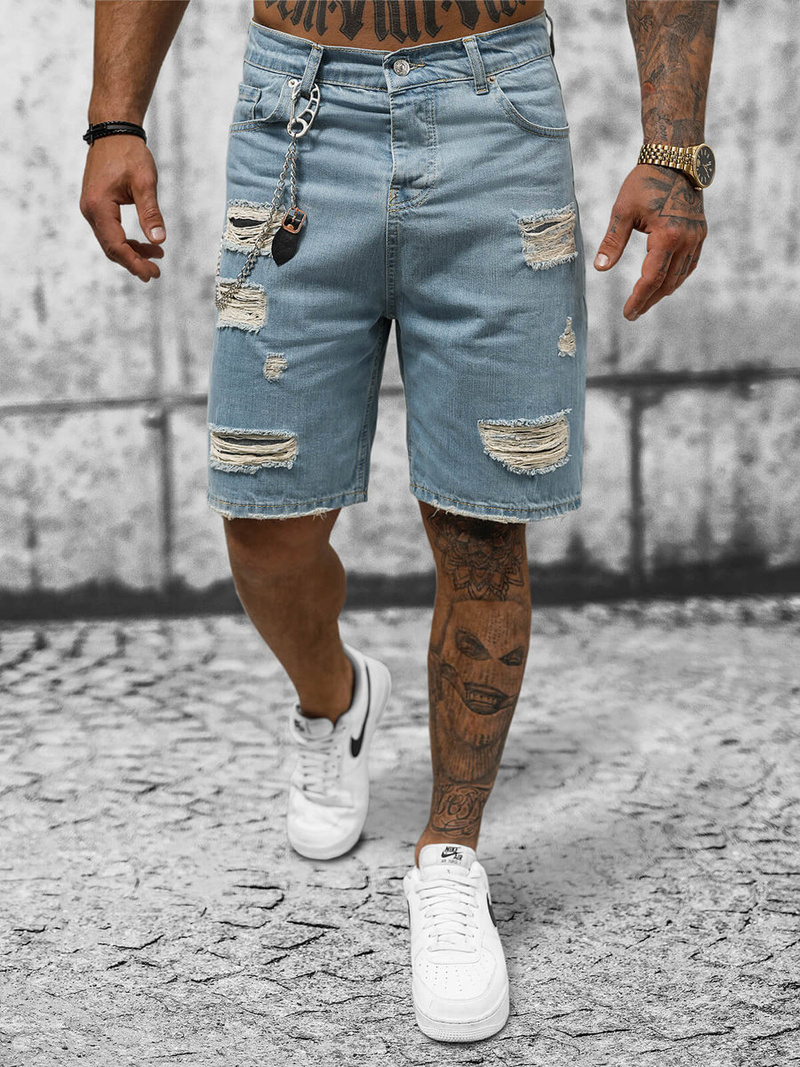 Spodenki męskie jeansowe jasno-niebieskie OZONEE DP/171