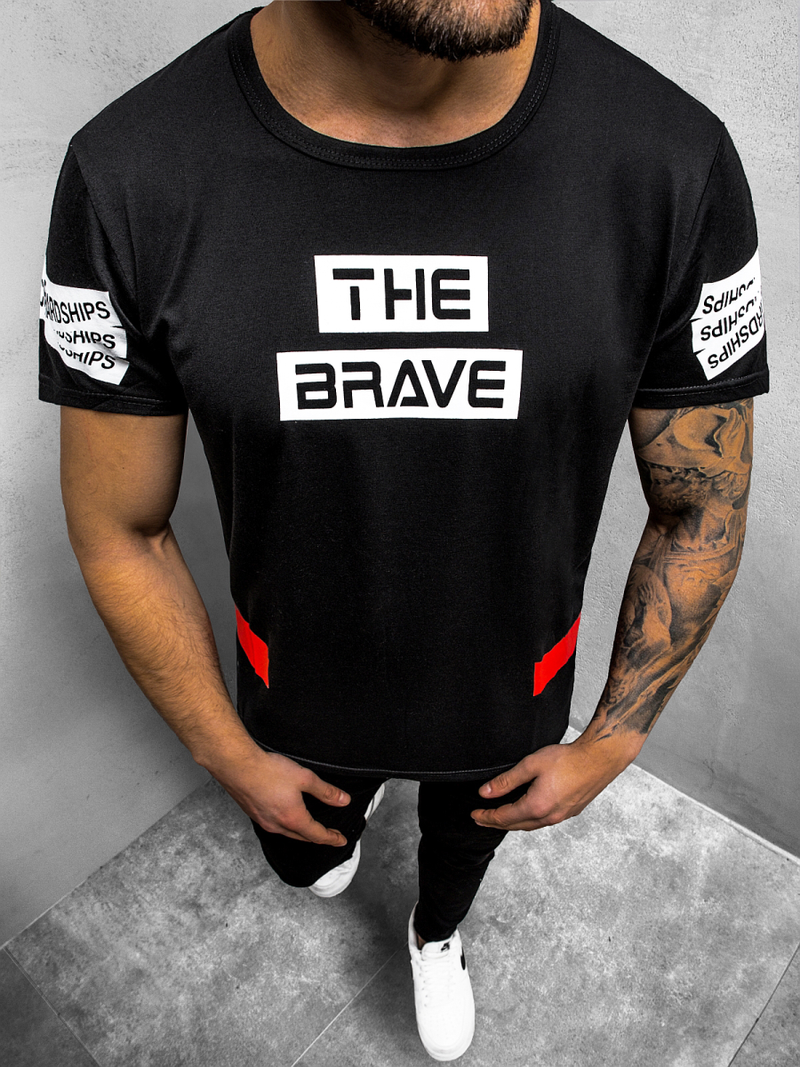 T-Shirt męski z nadrukiem czarny OZONEE JS/KS2325Z