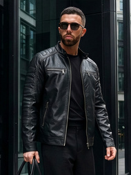 Чоловіча шкіряна куртка Чорна OZONEE JS/11Z8138