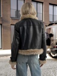 Жіноча шкіряна kуртка чорна OZONEE JS/61M8517/392