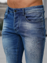 Spodnie jeansowe męskie slim fit ciemno-niebieskie OZONEE NB/MP0009BS