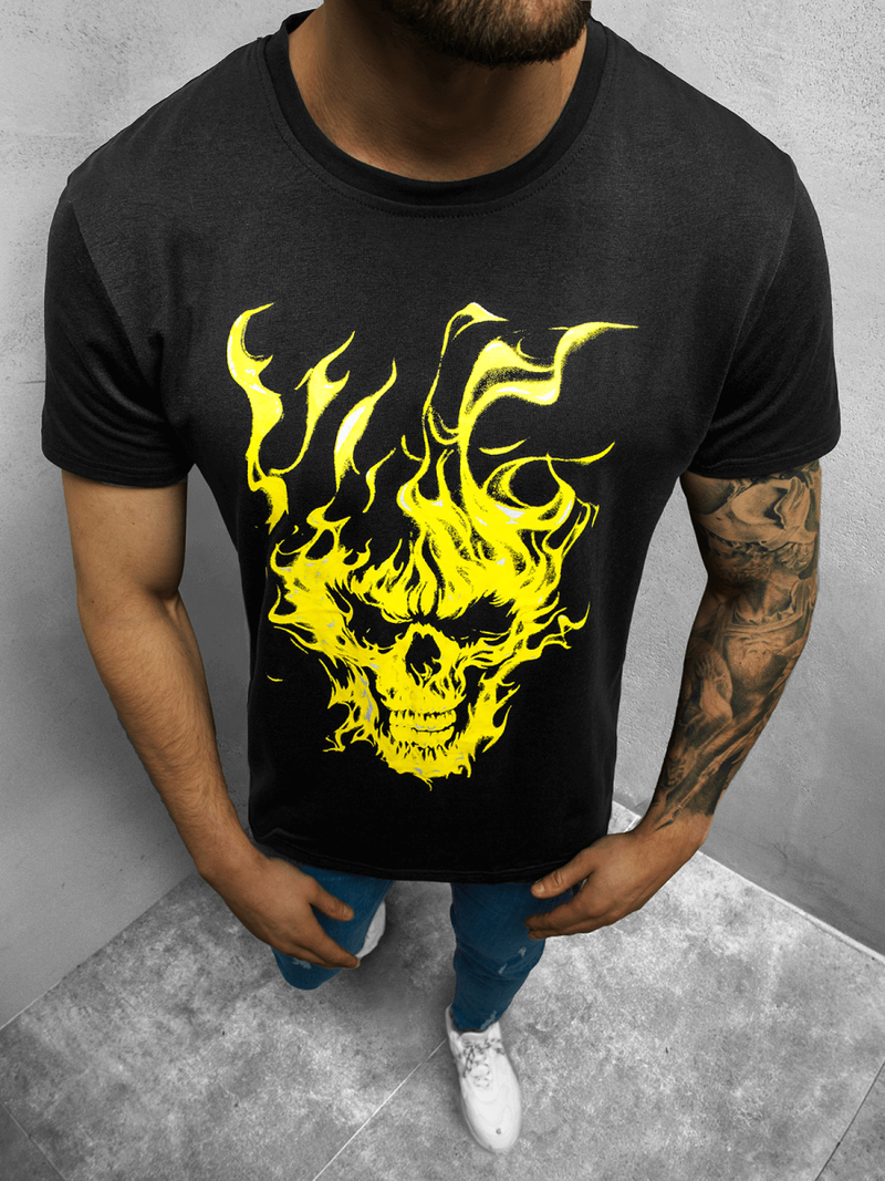 T-Shirt męski z nadrukiem czarny OZONEE JS/Y70020