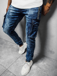 Spodnie jeansowe joggery męskie niebieskie OZONEE O/TF068