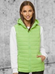 Kamizelka damska pikowana z kapturem limonkowa OZONEE JS/M23039/156