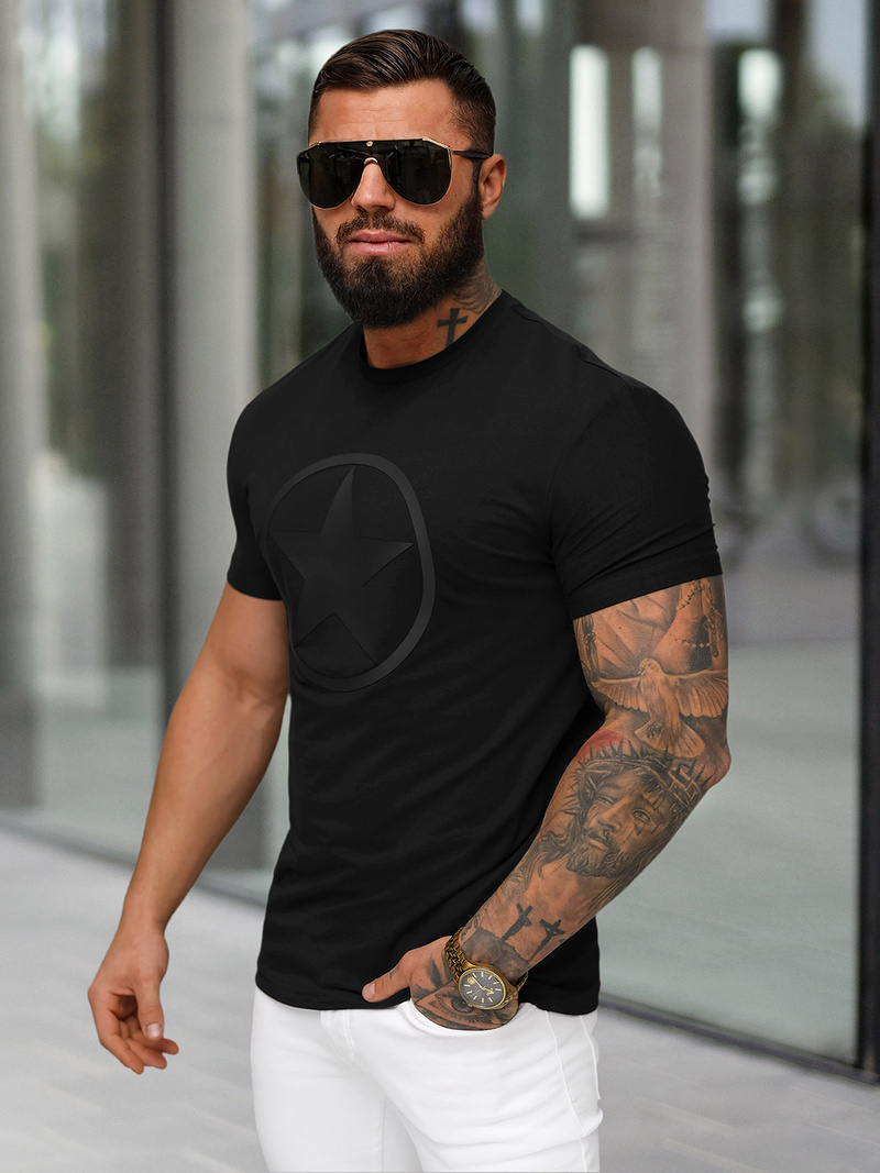 T-shirt męski slim fit czarny OZONEE NB/MT3151