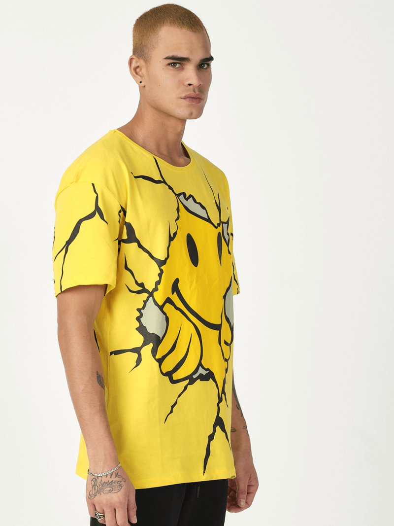 T-Shirt męski z nadrukiem żółty OZONEE MR/21537