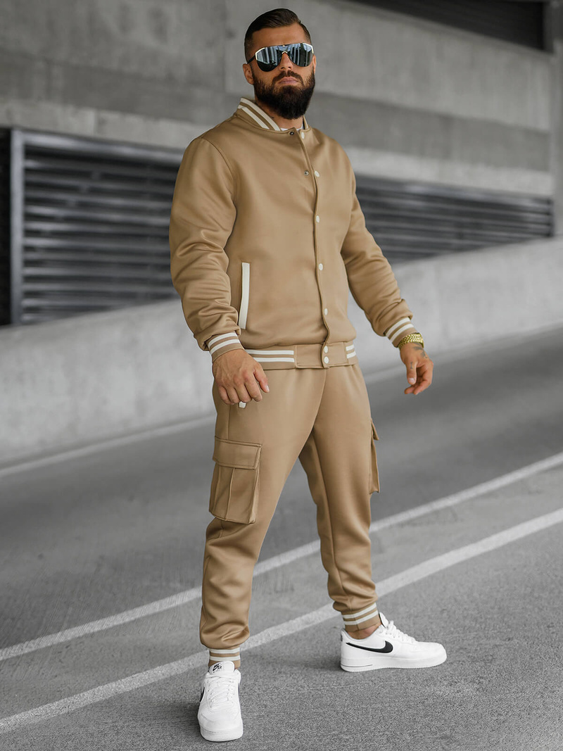 Komplet dresowy męski ciemno-beżowy OZONEE JS/27C6505/91Z