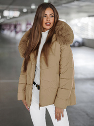 Kurtka zimowa damska z futerkiem beżowa OZONEE JS/16M9181/62Z