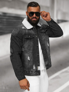 Kurtka męska jeansowa sherpa czarna OZONEE NB/MJ502NZ