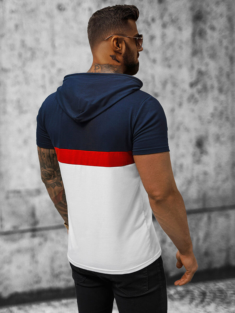 T-Shirt męski z kapturem granatowy OZONEE JS/8T982