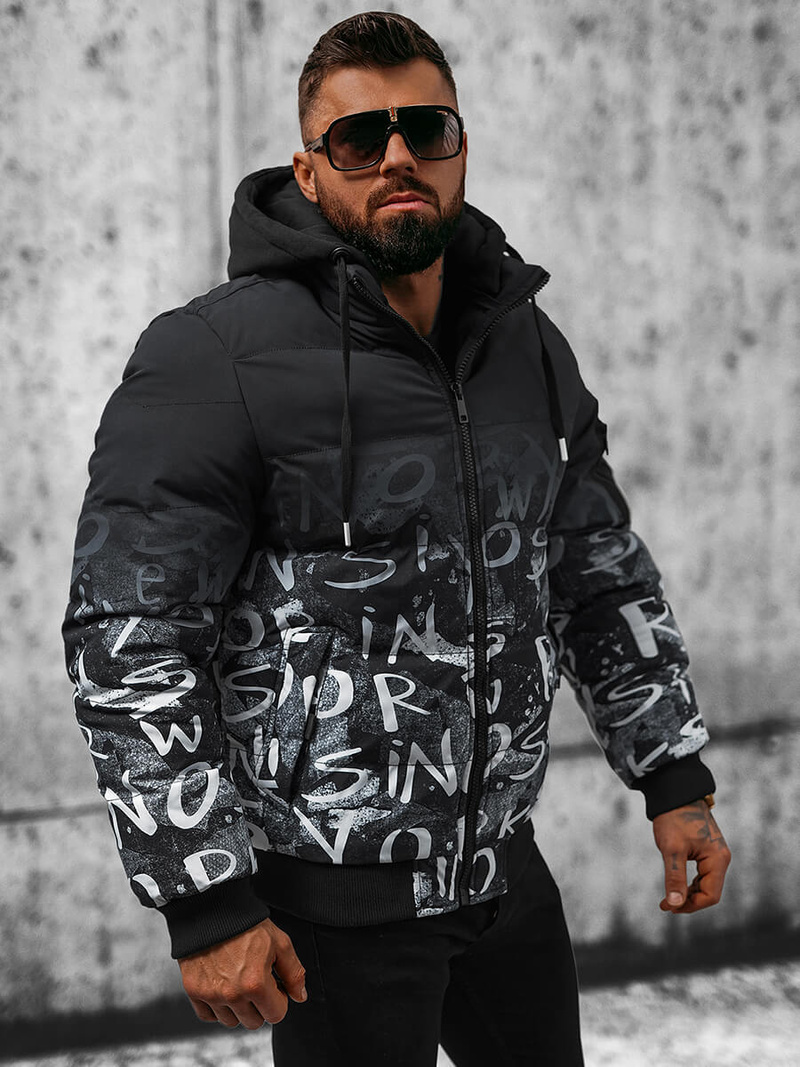 Kurtka zimowa męska pikowana czarno-biała OZONEE JS/27M8102