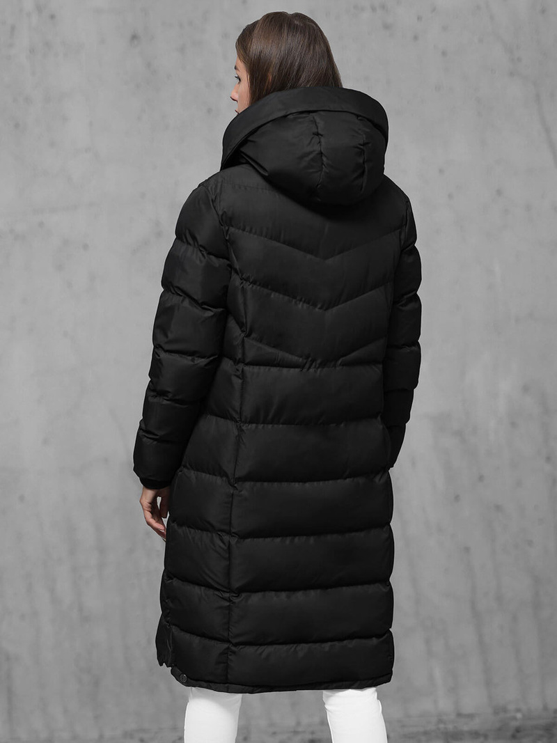 Kurtka zimowa damska długa pikowana czarna OZONEE JS/M736/392