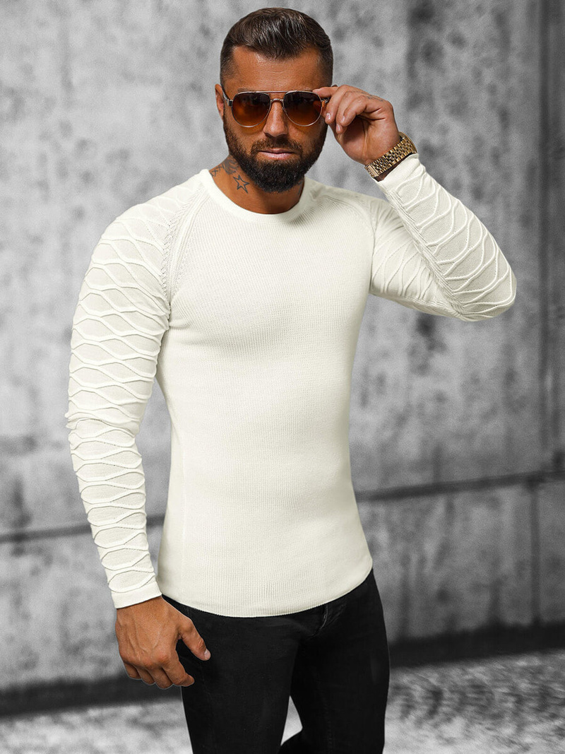 Sweter męski ecru OZONEE L/2486Z