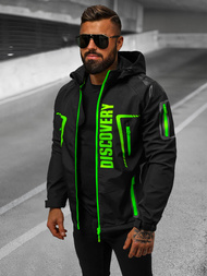 Kurtka softshell męska z kapturem czarno-zielona OZONEE JS/HH025/1Z