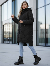 Kurtka zimowa damska długa pikowana czarna OZONEE JS/5M3168/392Z