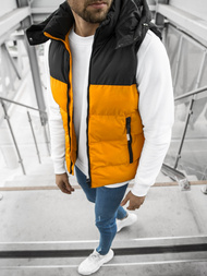 Kamizelka męska pikowana z kapturem camelowo-czarna OZONEE JS/M1189/333