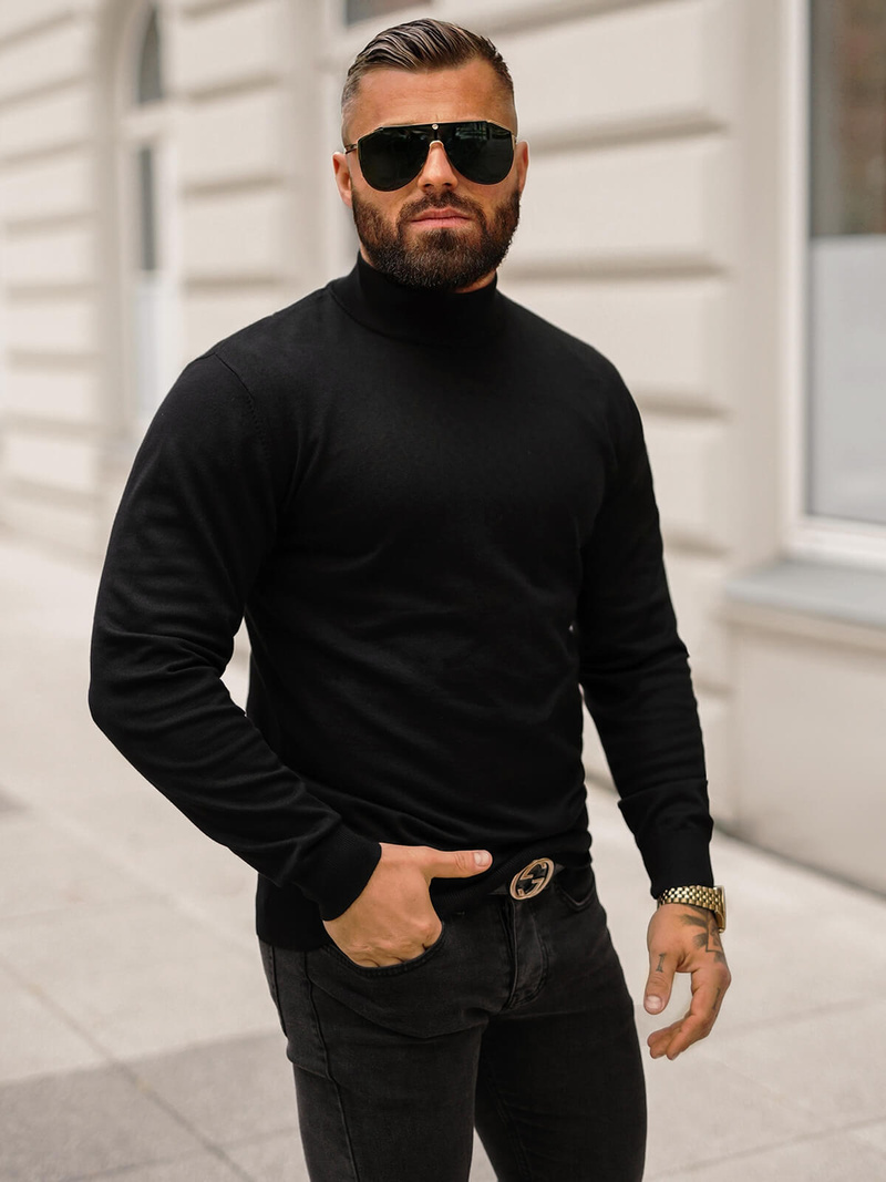 Sweter męski półgolf czarny OZONEE O/BM201