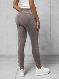 Spodnie dresowe damskie welurowe ciemno-beżowe OZONEE O/CR98108