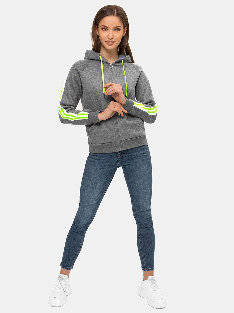 Bluza z kapturem rozpinana damska grafitowa OZONEE JS/B26046