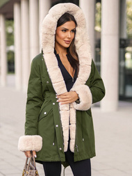 Kurtka zimowa damska z futerkiem zielona OZONEE JS/M763/136Z