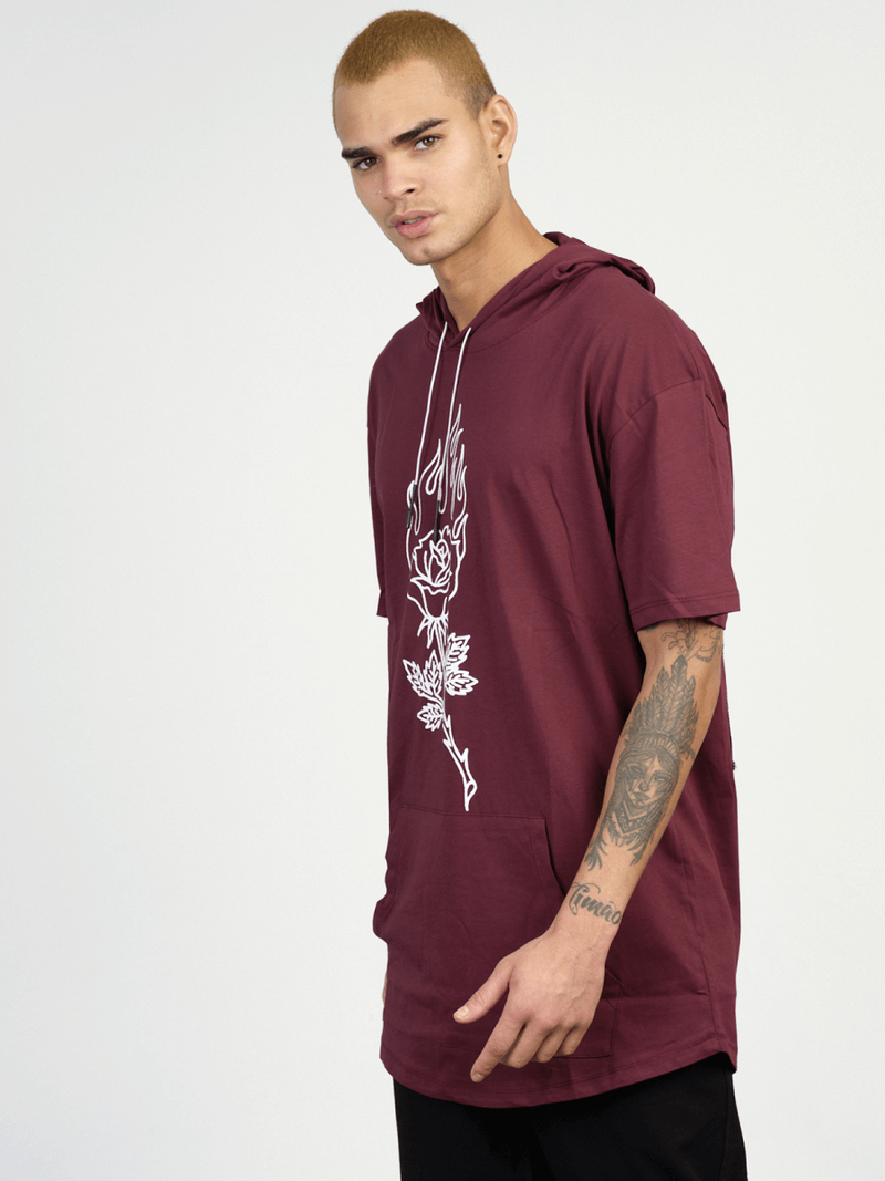 T-Shirt z kapturem męski bordowy OZONEE MR/21553