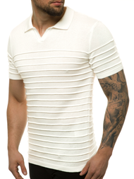 Bluzka polo z dzianiny, krótki rękaw męska ecru OZONEE L/2318