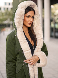 Kurtka zimowa damska z futerkiem zielona OZONEE JS/M763/136Z